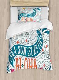 10 best disney duvet covers of march 2021. Amazon Com Ambesonne Hawaiian Duvet Cover Set Sea Sun Surfing Typography With Ocean Waves Aloha Tropical Print Decorative 2 Piece Bedding Set With 1 Pillow Sham Twin Size Petrol Blue Home Kitchen