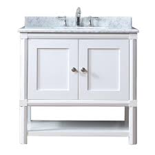Martha Stewart Living Sutton 36 In W X 22 In D Vanity In Bright White With Marble Vanity Top In White Grey Wi Martha Stewart Living Marble Vanity Tops Vanity