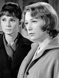 Audrey Hepburn and Shirley MacLaine in a photo from THE CHILDREN'S HOUR  1961, directed by director William Wyler and also starring Miriam Hopkins,  James Garner, Faye Bainter, Karin Balkin, Veronica Cartwright.