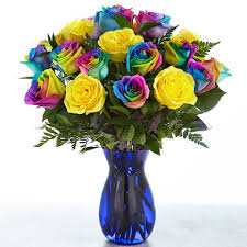 You can order flowers that are all roses or are a mix of roses and other flowers. Time To Celebrate Rainbow Rose Vase Arrangement A1192 Flower Delivery Flower Shop