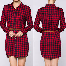 Black And Red T Shirt Dress Love Tree Buffalo Check Black Red Plaid Belted Shirt Dress Top Long Sleeve S M L Fringues Tricot Couture