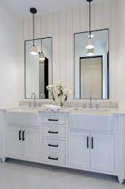Note how the mirror extends below the floating vanity, adding to the expansive feel of the room. Top 50 Best Bathroom Mirror Ideas Reflective Interior Designs