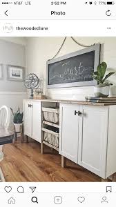 Built Buffet With Two Stock Cabinets From Lowes Added Wooden Legs For Height Then Added Wood Top And A Coup Dining Room Buffet Stock Cabinets Built In Buffet