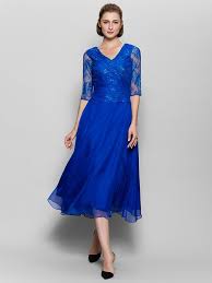 A Line Mother Of The Bride Dress Elegant Plus Size V Neck Tea Length Chiffon Lace Half Sleeve With Lace Criss Cross Ruched 2020 2020 Us 129 99 Tea Length Dresses Mother