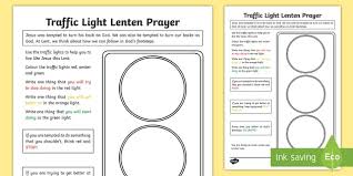 Kids lent calendar coloring page. Traffic Light Lenten Prayer Worksheet Worksheet