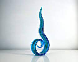 Freeform Art Glass Sculpture Blue Green Spiral Swirl Glass Art Sculpture Vintage Art Glass Glass Art