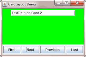 The following patterns include usage of the card layout component. Java Swing Cardlayout