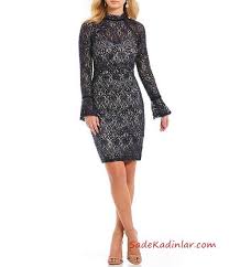 2019 Uzun Kollu Mini Gece Elbiseleri Siyah Kisa Uzun Kol Yarim Balikci Yaka Dantel The Dress Midi Elbise Ve Moda Stilleri