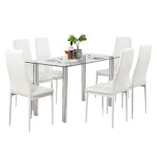 7 pcs dining set glass metal table and