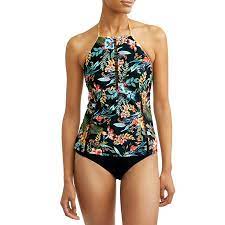 Time And Tru Women S Desert Bloom High Neck Tankini Top Walmart Com High Neck Tankini High Neck Tankini Top Tankini
