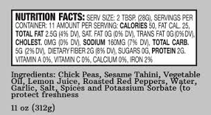 Carbs 4g, fat 5g, protein 2g. Sabra Roasted Red Pepper Hummus Nutrition