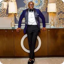 Black Blazer Blue Pants Royal Blue Groom Tuxedos Men Suits Black Pants Groomsmen Wedding Man Blazer Jacket Slim Fit Terno Masculino Shawl Lap Blue Suit Men Groom Tuxedo Tuxedo For Men