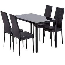 Clear, tempered glass with a beveled edge offers room at the table for four. Mecor Dining Table Set 5 Piece Kitchen Table Set With Glass Table Top 4 Leather Chairs Dinette Black Buy Online In Guernsey At Guernsey Desertcart Com Productid 36190410