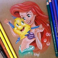 Ariel As A Mermaid Feat Flounder Drawing By Kellylahar Instagram Thelittlemermaid Little Mermaid Drawings Disney Artwork Disney Princess Drawings