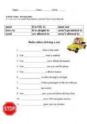 english worksheets driving rules