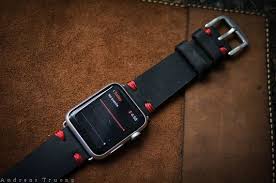 Handmade Leather Strap Bf03 Black Leather With Red Stitching Incl Lugs Adapter For Apple Watch O In 2020 Apple Watch Sport 42mm Apple Watch Sport Leather Watch Strap