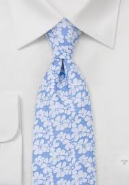 Light Blue Tie With White Hibiscus Ties Necktie Com Light Blue Tie White Hibiscus Blue And White