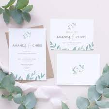 Simple Elegant Wedding Invitation Design With Green Foliage And Modern Fo Modern Wedding Invitations Wedding Invitation Design Modern Green Wedding Invitations
