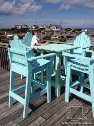 High Top Table With Captains Chairs By This Little Cottage Obx Hatteras North Carolina Pub Table Sets Patio Bar Set Wooden Bar Table