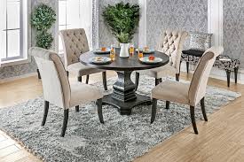 Black round kitchen table and chairs. Cm3840rt 3564 5 Pc Nerissa Antique Black Finish Wood 48 Round Dining Table Set With Tufted Chairs