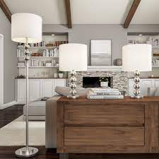 Table lamps and floor lamp set of 3 with a handmade painted wood finish for living room, hallway, etc. Table And Floor Lamps Set Of 3 Matching Modern Stacked Balls Lighting Energy Led Bulbs Included By Lavish Home Overstock 27545197
