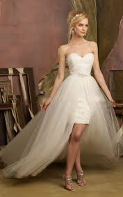 Strapless Sweetheart Front Short Lace Bodice Long Tulle Flared Wedding Dress Wedding Wedding Dresses High Low Wedding Dress Detachable Skirt Wedding Dresses