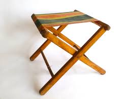 Vintage Small Folding Wood And Canvas Camp Stool Stripes Picnic Outdoor In 2020 Sturdy Furniture Stool Campaign Furniture