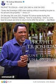 Temitope balogun joshua, also known as tb joshua, a frontline nigerian preacher and televangelist, has died, family sources say. Z5 Wr0lcbjm2lm