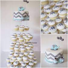Baby Elephant Baby Shower Cake And Cupcake Tower Baby Shower Cupcakes For Boy Shower Cupcakes Baby Shower Cakes For Boys