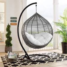 Amazon Com Modway Garner Outdoor Patio Wicker Rattan Teardrop Swing Chair In Gray White Garden Outdoor Cushion made from outdoor fabric and filled with soft cotton, breathable design.