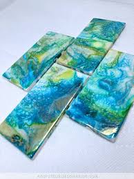 Backsplash Tile Experiment 2 Much Better This Time Resin And Alcohol Inks Addicted 2 Decorating Alcohol Ink Alcohol Ink Tiles Alcohol Ink Glass