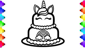 Kawaii cake coloring page drawing and unicorn colouring art for in birthday pages. Glitter Unicorn Cake Coloring And Drawing For Kids Unicorn Cake Coloring Page Youtube