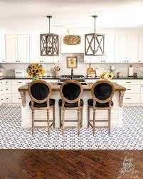 This painted kitchen cabinets idea is super budget friendly and quick. Early Fall Kitchen Decorating Ideas Sunflowers Hydrangeas