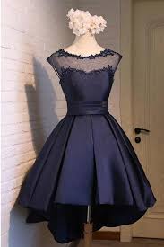 Elegant A Line Satin Knee Length With Applique Homecoming Dress M483 Homecoming Dresses Short Blue Homecoming Dresses Party Dress Classy