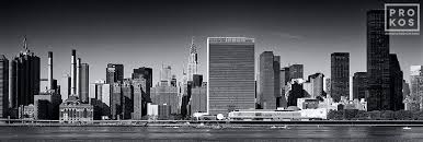 Black And White New York City Skyline Panoramic Skyline Of Manhattan And United Nations Black White Photo By Andrew Prokos Skyline Panoramic City Skyline