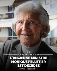 ⚫ Monique Pelletier, ancienne ministre déléguée à la Condition féminine  sous Valéry Giscard d'Estaing, est décédée ce dimanche 19 octobre à 99 ans.  C'est la deuxième ministre du président Valéry Giscard d'Estaing