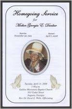 Homegoing service for Mother Georgia E. Dunbar, sunrise, November 30, 1915,  sunset, April 7, 2008, Tuesday, April 15, 2008, 1:00 p.m., Galilee  Missionary Baptist Church, 931 Cedar Street, Augusta, Georgia, Rev. Dr.