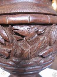 Grammes 1920's/india himalayan wood 1960's Vintage Urn Hand Carved Wood Wooden Animals African Old 30946526