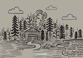 A Hand Drawn Line Art Illustration Of A Cabin In The Woods Vector Art Design How To Draw Hands Vector Art