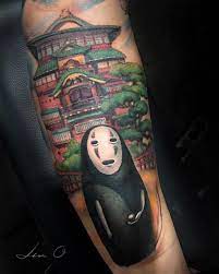 #spirited away tattoo #studio ghibli tattoo #no face tattoo #soot sprite tattoo #anime tattoo. Jintattoo Part Of Studio Ghibli Sleeve Sprited Away No Facebook