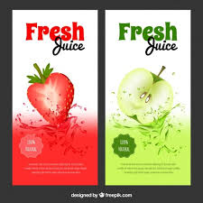 Realistic Banners With Tasty Strawberry And Apple Juices Apple Juice Juice Organic Food Logo