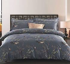 Black And White Floral Comforter Set Wake In Cloud Gray Comforter Set Queen 3 Piece Birds Floral Flowers Leaves Pattern Printed On Da Grey Comforter Sets Queen Comforter Sets Microfiber Bedding