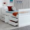 The above bed is a minimalistic dark wood bed frame with six sleek, subtle drawers; 1