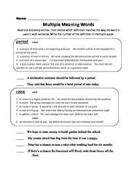 This Is A 12 Question Assessment Testing Student Knowledge Of How To Read A Dictionar Multiple Meaning Words Multiple Meaning Words Activities Multiple Meaning