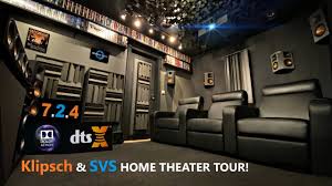 The average home theater setup includes speakers, a receiver, some form of video input (e.g., a dvd player or a game console), and a television. Dolby Atmos Dts X 7 2 4 Klipsch And Svs Small Home Theater Room Tour 2 Youtube
