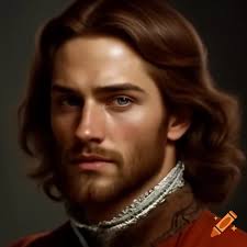 Male renaissance noble with brown hair and colorful clothes