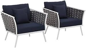It's exactly what i was looking for to accentuate the touches of blue in our master. Amazon Com Contemporary Modern Outdoor Patio Lounge Chair Armchair Set Of Two Navy Blue White Aluminum Fabric Garden Outdoor