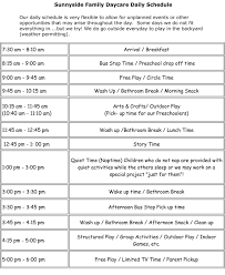Sunnyside Family Daycare Daily Schedule Meal Plans Daycare Schedule Home Daycare Schedule Starting A Daycare