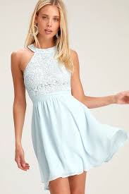 Lover S Game Light Blue Lace Skater Dress In 2020 Lace Skater Dress Light Blue Cocktail Dress Blue Dress Short