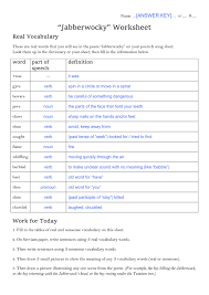 Name Answer Key 4 Jabberwocky Worksheet